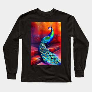 STYLISH COBALT BLUE AND GREEN PEACOCK Long Sleeve T-Shirt